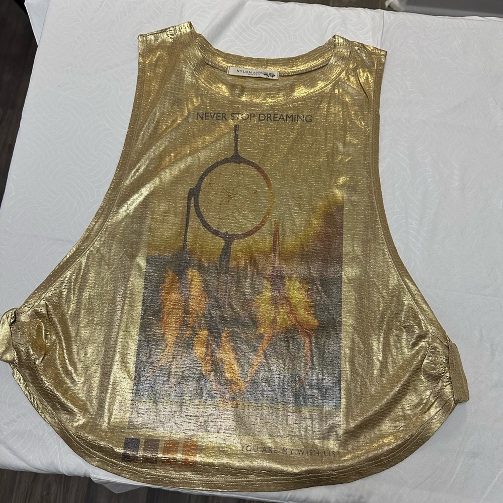 Gold Sleeveless Top with Dreamcatcher Design